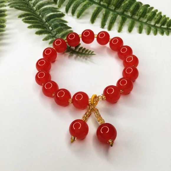 Handcrafted Natural Red Agate Buddha Stone Beaded Stretch Bracelet - Picture 4 of 8